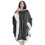 Dunkelgraue Ponchos mit Kapuze aus Fleece für Damen Einheitsgröße für den für den Winter 