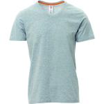 Graue Melierte Kurzärmelige V-Ausschnitt T-Shirts aus Baumwolle für Herren Größe M 