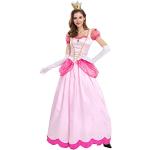 Peach kostüm Damen, Dornröschen Kostüm mädchen, Frauen Prinzessin pfirsich Kostüm, Cosplay Prinzessin Peach Erwachsenenkostüm Kleid und Krone Fasching Karneval Verkleidung Partykleid Rosa XL