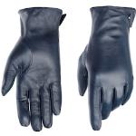 Blaue Elegante Pearlwood Fingerhandschuhe aus Glattleder für Damen Größe 7.5 