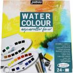 Pebeo, Künstlerfarbe + Bastelfarbe, Komplettset Ovalkasten 24 Halbe Näpfchen Feine Aquarellfarbe + Zubehör