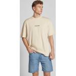 Sandfarbene Oversize Halblangärmelige Pegador T-Shirts aus Baumwolle für Herren Größe L 