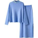 Hellblaue Elegante Maxi Maxiröcke aus Fleece für Damen Einheitsgröße für den für den Herbst 