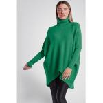 Smaragdgrüne Unifarbene Oversize Langärmelige Pekivessa Rundhals-Ausschnitt Grobstrickpullover aus Polyamid für Damen 