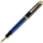 Pelikan Füller Souverän M600, 988089, schwarz/blau, 14 Karat Bicolor-Goldfeder, Feder F