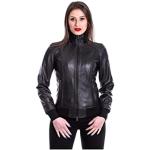 Schwarze Bomberjacken & Pilotenjacken mit Reißverschluss aus Leder für Damen Größe XL für den für den Herbst 