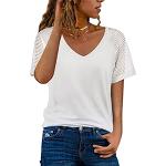 Weiße Unifarbene Pin Up V-Ausschnitt Tunika-Blusen aus Spitze für Damen Größe 4 XL Große Größen für den für den Sommer 