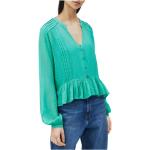 Reduzierte Grüne Langärmelige Pepe Jeans V-Ausschnitt V-Shirts aus Viskose Handwäsche für Damen Größe S 