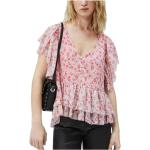 Pinke Blumenmuster Pepe Jeans V-Ausschnitt V-Shirts für Damen Größe XS 