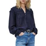 Reduzierte Blaue Langärmelige Pepe Jeans V-Ausschnitt Damenjeanshemden aus Denim Größe S für den für den Winter 