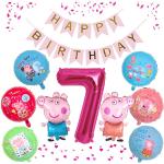 Pinke Zahl 7 Peppa Wutz Runde Folienballons mit Schweinemotiv 7-teilig 