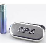 Peppiges Clipper Violett/blaues Gasfeuerzeug mit Gravur. Passt in Schachtel