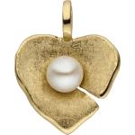 Goldene Runde Perlenanhänger aus Gelbgold 14 Karat mit Echte Perle für Damen 