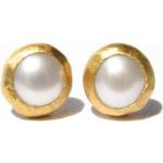 Goldene Runde Perlenohrstecker aus Gold 24 Karat mit Echte Perle 