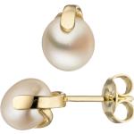 Goldene Runde Perlenohrringe aus Gelbgold 14 Karat mit Echte Perle für Damen 