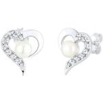 Silberne Perlu Herzohrstecker aus Silber mit Echte Perle für Damen 