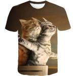 Braune Langärmelige Rundhals-Ausschnitt Katzen-Shirts mit Tiermotiv aus Elastan für Damen Größe XS für den für den Sommer 