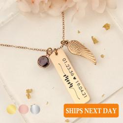 Personalisierte Gedenk-Engel-Herz-Halskette mit Name und Daten | Einzigartig Geschenkidee - Rose Gold