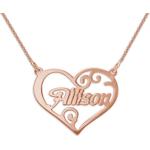 Rosa Motiv Herzketten aus Silber personalisiert für Damen 