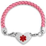 Pinke Geflochtene Bling Jewelry Lederarmbänder mit Gravur aus Leder personalisiert für Damen zum Vatertag 