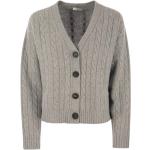 Reduzierte Graue Geflochtene Peserico V-Ausschnitt Kaschmir-Pullover aus Wolle für Damen Größe M 