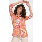 Reduzierte Orange 3/4-ärmelige Peter Hahn V-Ausschnitt Blusenshirts & Schlusen mit Ornament-Motiv aus Jersey maschinenwaschbar für Damen Größe XL 