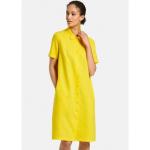 Gelbe Halblangärmelige Unifarbene Casual Peter Hahn Sommerkleider mit Knopf aus Leinen für Damen Größe L - versandkostenfrei 
