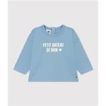Reduzierte Blaue Langärmelige Petit Bateau U-Boot-Ausschnitt Printed Shirts für Kinder & Druck-Shirts für Kinder mit Knopf aus Baumwolle Größe 80 