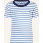 Hellblaue Gestreifte Petit Bateau U-Boot-Ausschnitt T-Shirts aus Baumwolle für Herren 