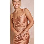 Peachfarbene Maxi Wasserfall-Ausschnitt Brautjungfernkleider aus Satin für Damen 