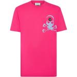 Pinke Gothic Philipp Plein Rundhals-Ausschnitt T-Shirts für Herren Größe L 