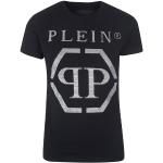 Reduzierte Schwarze Kurzärmelige Philipp Plein T-Shirts mit Strass aus Baumwolle für Damen Größe S 