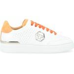 Philipp Plein, Weiße und Orangefarbene Perforierte Ledersneakers White, Herren, Größe: 41 EU