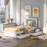 Reduzierte Weiße Einzelbetten aus Massivholz mit Schublade 90x200 