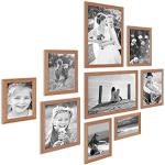 PHOTOLINI Bilderrahmen-Set Holz Eiche-Optik Landhaus-Stil, 9er Set Holz-Rahmen, Made in Germany, Echtglas, zum Aufhängen, mit Zubehör - perfekt für Familienfotos & Urlaubsbilder