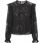 Reduzierte Schwarze Pieces Rundhals-Ausschnitt Festliche Blusen mit Knopf aus Polyester für Damen Größe L 