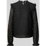 Schwarze Langärmelige Pieces Stehkragen Festliche Blusen mit Rüschen aus Polyester für Damen Größe L 