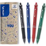 PILOT Acroball Begreen, Druckkugelschreiber, (Blau, Rot, Grün, Schwarz), aus recyceltem Material, 1 Stück (4er Pack)