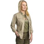 Khakifarbene Blusen mit Ellenbogen Patches mit Insekten-Motiv mit Knopf für Damen Größe XL 