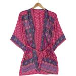 Pinke Blumenmuster Vintage Kimono-Jacken für Damen für Festivals 