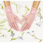 Pinke Vintage Strick-Handschuhe mit Perlen aus Baumwolle für Damen Größe L 