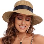 Reduzierte Khakifarbene Sonnenhüte mit Meer-Motiv aus Stroh für Damen Größe M für den für den Sommer 