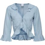 Pinko, Kurze Denim Lyocell Bluse mit Rüschen Blue, Damen, Größe: M