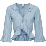 Reduzierte Blaue Kurzärmelige PINKO Jeansblusen mit Rüschen aus Baumwolle für Damen Größe S 