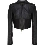 Schwarze PINKO Black Maxi Stehkragen Kurze Lederjacken mit Reißverschluss aus Leder für Damen Größe XS für den für den Winter 