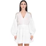 Reduzierte Weiße Elegante Langärmelige PINKO Mini V-Ausschnitt Langarmkleider mit Fransen aus Musselin Handwäsche für Damen Größe L für den für den Frühling 