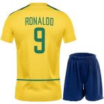 PINPOTEX Brasilien Limitierte Ronaldo Heim Fußball Kinder Trikot Auflage Shorts Set Nostalgie Jugendgrößen (Gelb 9, 152 (8-9 Jahre))