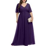 Violette Pin Up Kurzärmelige Maxi V-Ausschnitt Lange Abendkleider aus Chiffon Handwäsche für Damen Größe L Große Größen zum Abschlussball 