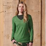 Reduzierte Dunkelgrüne Blumenmuster Langärmelige PIP V-Ausschnitt V-Shirts aus Viskose für Damen Größe S 