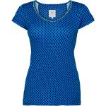 Reduzierte Blaue Blumenmuster Kurzärmelige PIP V-Ausschnitt T-Shirts aus Viskose für Damen Größe XL 